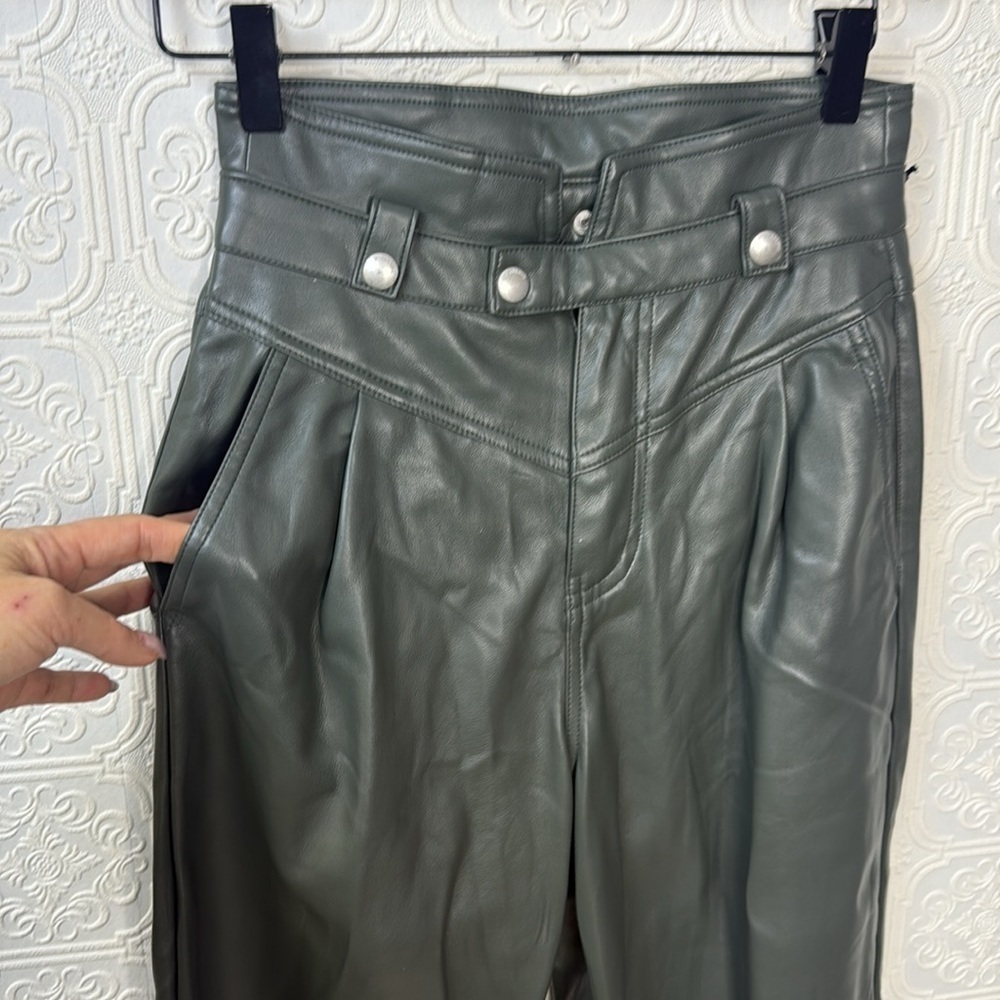 BlankNYC | Faux Leather Olive Green, High Waisted, Paper Bag Pants, Size 25, NWT - Picture 2 of 9